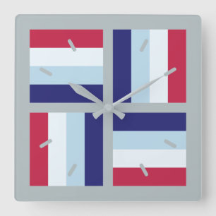 Blue Red White Square Wall Clock