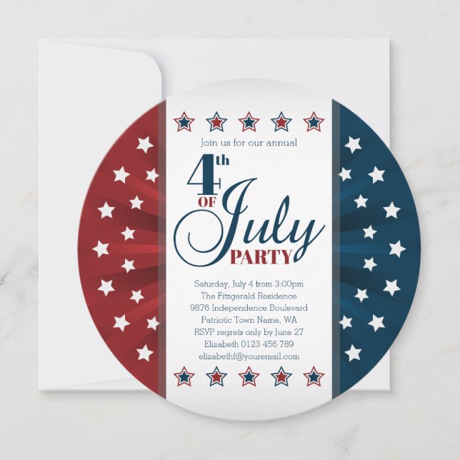 Blue Red White Stars and Banner Fourth of July Invitation (Front)