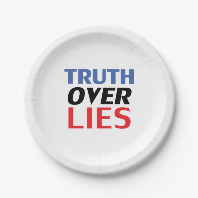 Blue, red, white "truth over lies" party paper plate (Front)