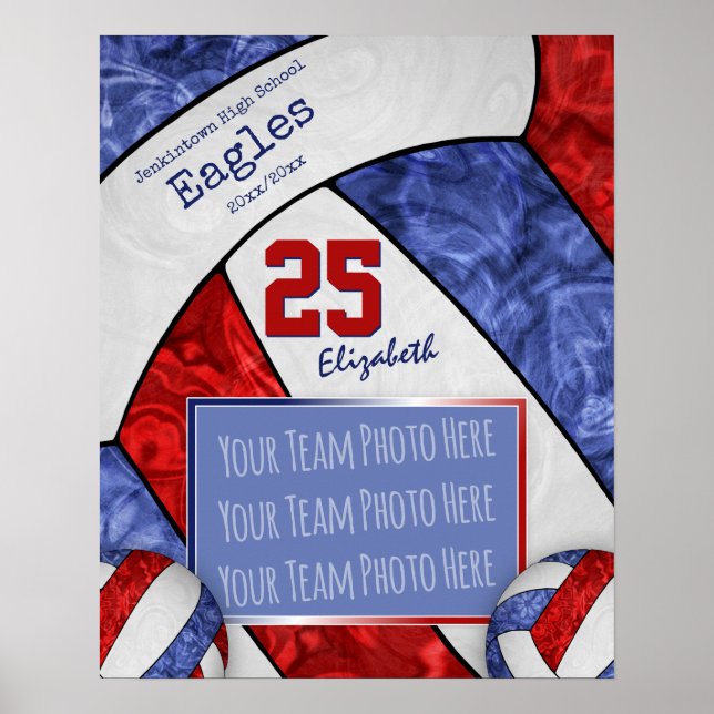 blue red white volleyball team photo poster (Front)