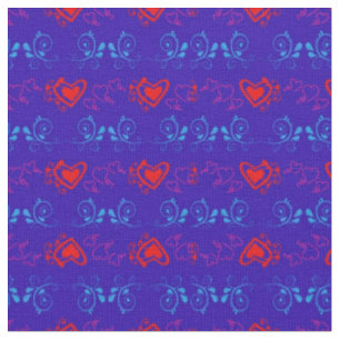 Blue & Red with Hearts Fabric Pattern by Serenity