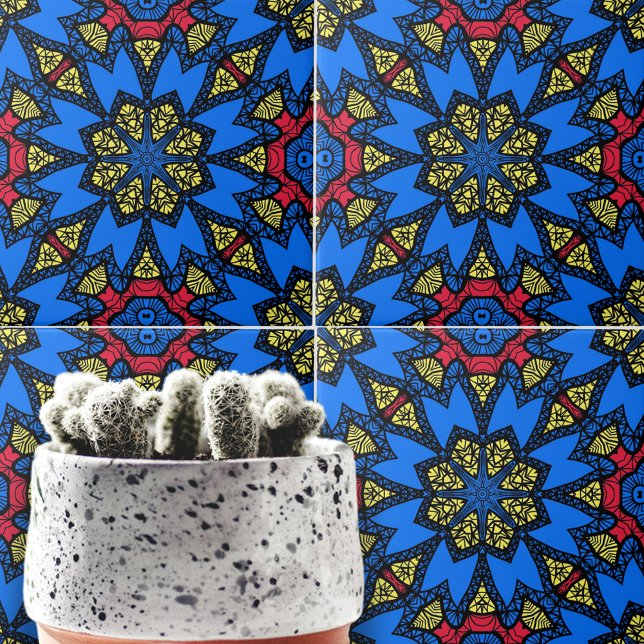 Blue Red Yellow African Ethnic Geometric Pattern Tile (Creator Uploaded)