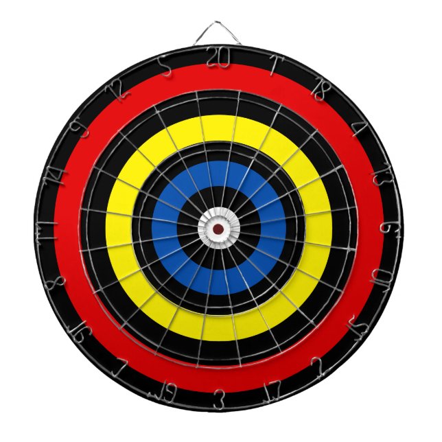 Blue Red & Yellow Circles on Black Dartboard (Front)