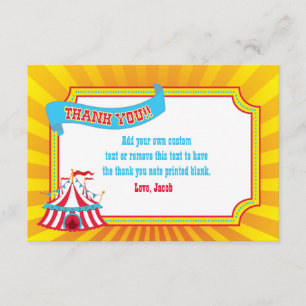 Blue, Red, Yellow Circus Tent   Thank You Cards
