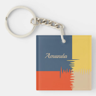 Blue Red Yellow Cream Key Ring