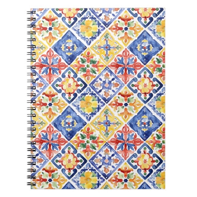 Blue Red Yellow Floral Abstract Cinco de Mayo Notebook (Front)