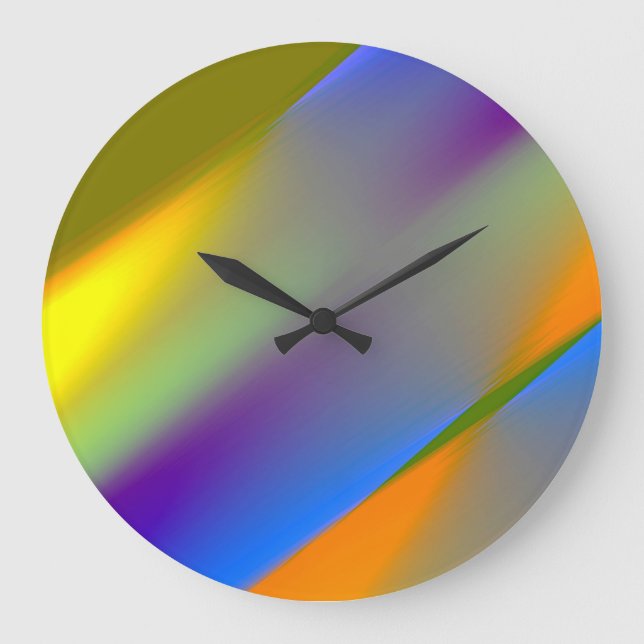 Blue red yellow green abstract pattern orangpurple large clock (Front)