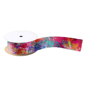 Blue Red Yellow Green Pink Teal Drops Abstraction Satin Ribbon
