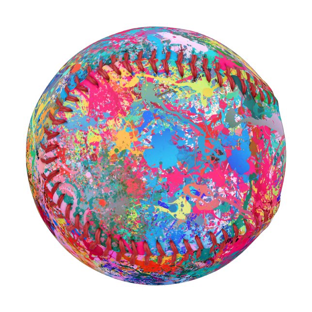 Blue Red Yellow Green Pink Teal Splash Abstraction Baseball (Front Left)