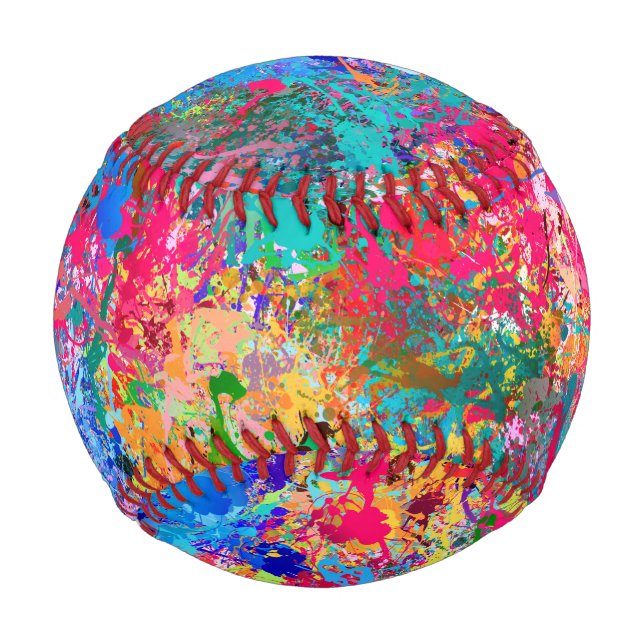 Blue Red Yellow Green Pink Teal Splash Abstraction Baseball (Front)