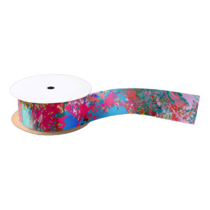 Blue Red Yellow Green Pink Teal Splash Abstraction Satin Ribbon