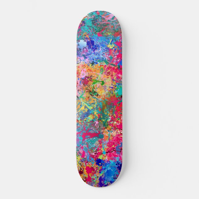 Blue Red Yellow Green Pink Teal Splash Abstraction Skateboard (Front)