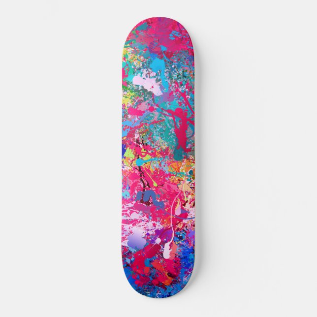 Blue Red Yellow Green Pink Teal Splash Abstraction Skateboard (Front)
