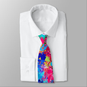Blue Red Yellow Green Pink Teal Splash Abstraction Tie