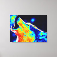 Blue Red Yellow Pop Art Wolf Wrapped Canvas