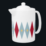Blue Red Yellow Stars With Diamonds Retro MCM<br><div class="desc">This fabulous mid-century modern teapot features blue and red diamonds with cream coloured stars.  It's a great way to add some fun to your kitchen!</div>