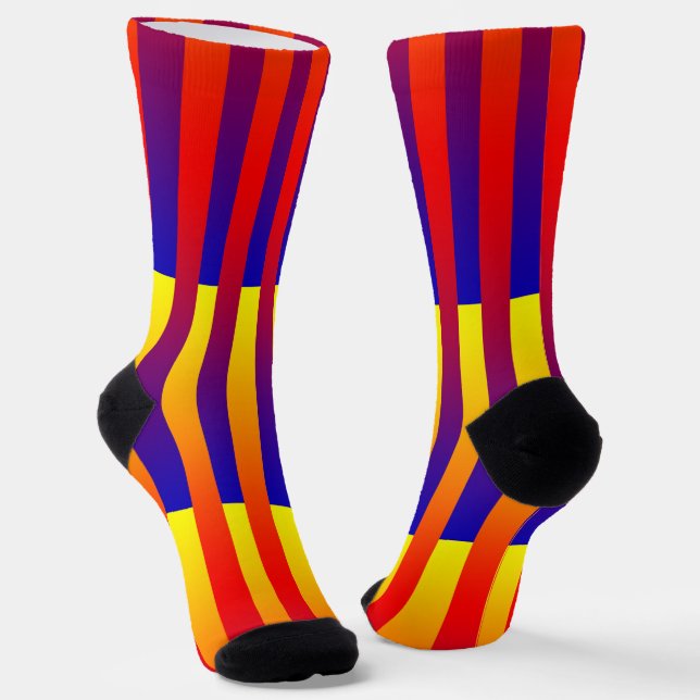 Blue Red Yellow Striped Pattern Socks (Angled)