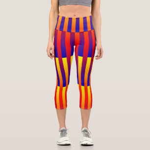 Blue Red Yellow Stripes Capri Leggings