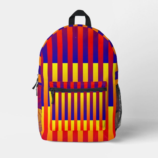 Blue Red Yellow Stripes Printed Backpack (Front)
