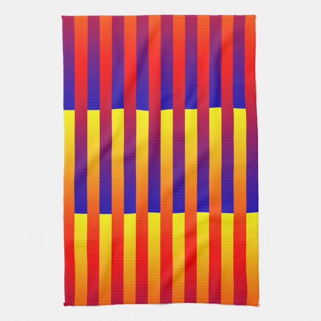 Blue Red Yellow Stripes Tea Towel (Vertical)