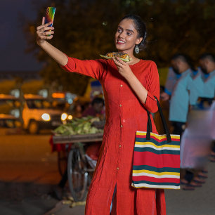 Blue Red Yellow Stripes Tote Bag