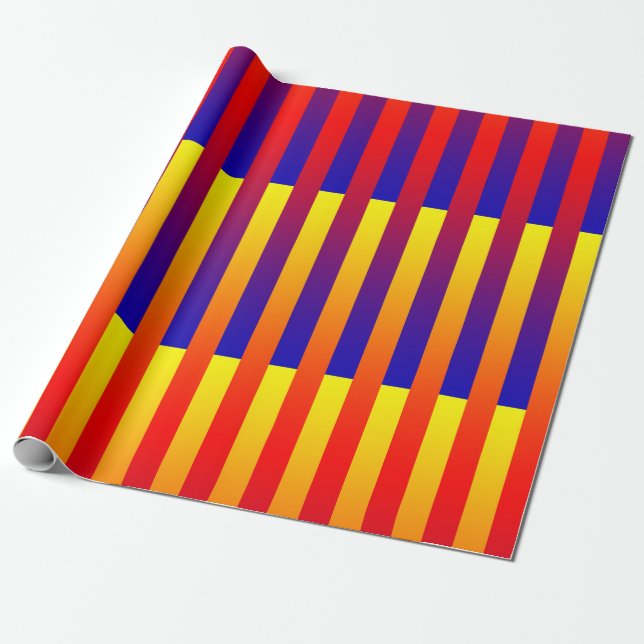 Blue Red Yellow Stripes Wrapping Paper (Unrolled)
