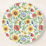 Blue Red Yellow Sunflowers Italian Floral Coaster<br><div class="desc">Blue Red Yellow Sunflowers Italian Floral</div>
