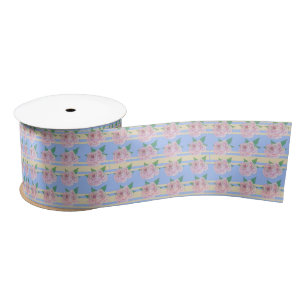 Blue Regency Roses Satin Ribbon