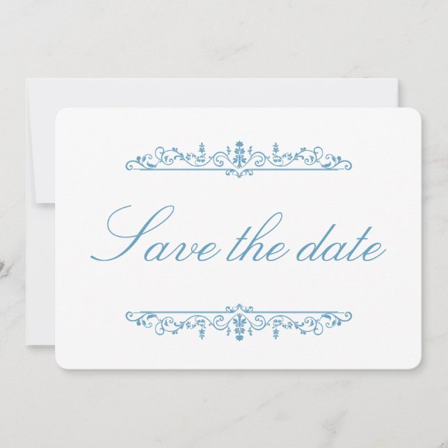 Blue Regency Style Elegant Save the Date  (Front)