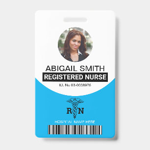 Blue Registered nurse caduceus photo template ID Badge