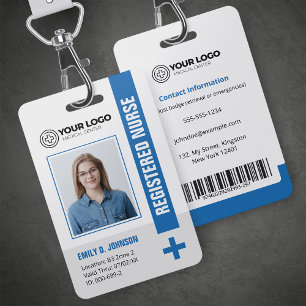 Blue Registered Nurse RN Photo & Barcode ID Badge