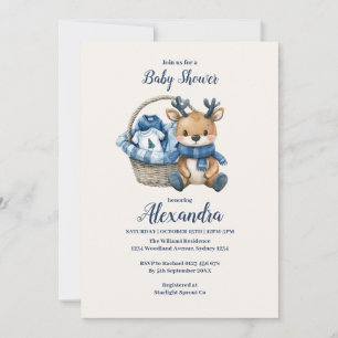 Blue Reindeer Basket Baby Shower Invitation