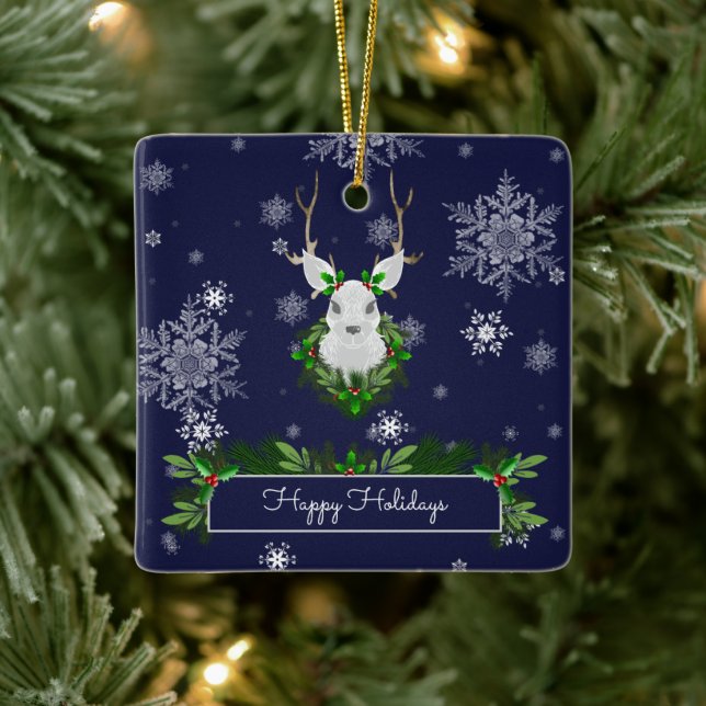 Blue Reindeer Ceramic Ornament (Tree)
