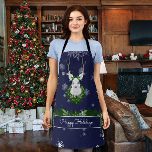 Blue Reindeer Christmas Apron