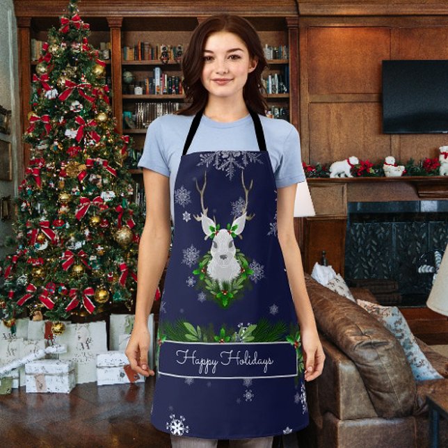 Blue Reindeer Christmas Apron (Blue Reindeer Christmas Apron)