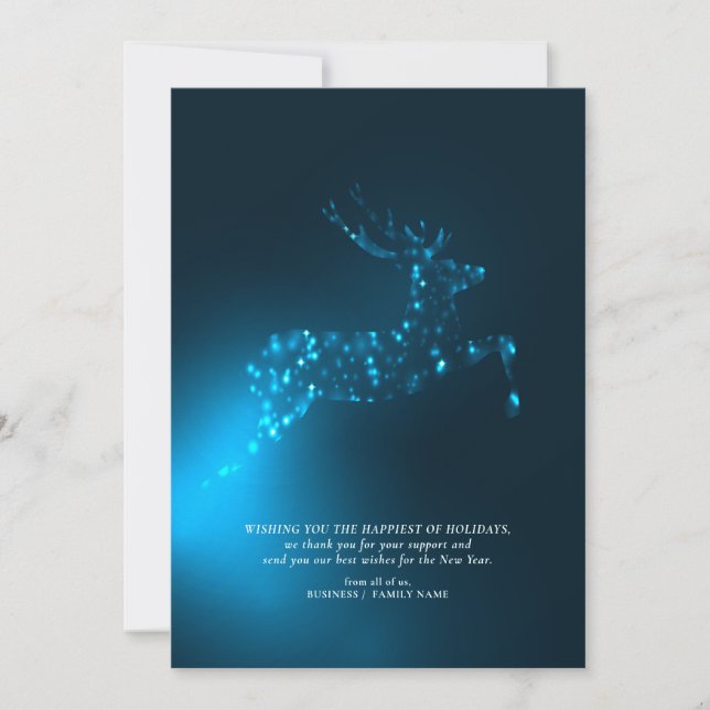 Blue Reindeer Elegant Business Corporate Christmas Holiday Card (Front)