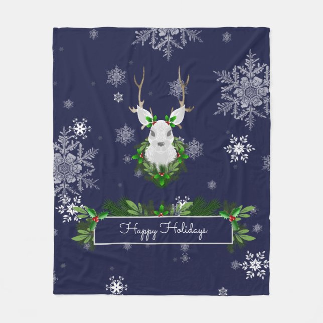 Blue Reindeer Fleece Blanket (Front)