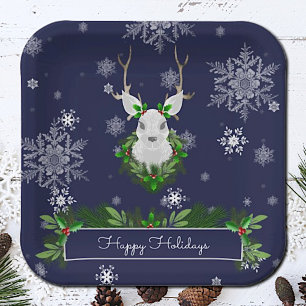 Blue Reindeer Paper Plate