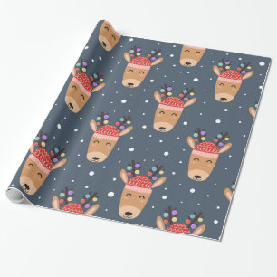 Blue Reindeer Rustic Cute Whimsical Fun Holiday Wrapping Paper