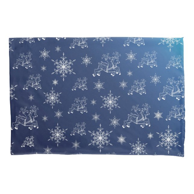 blue,reindeer, star, stars, snowflake, christmas pillowcase (Front)
