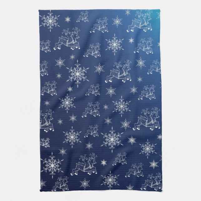 blue,reindeer, star, stars, snowflake, christmas tea towel (Vertical)