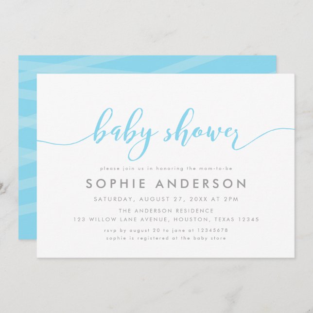 Blue Relax Script Baby Shower Invitation (Front/Back)