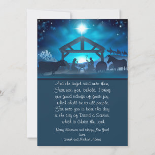 Blue Religious Nativity 5x7 Christmas Card