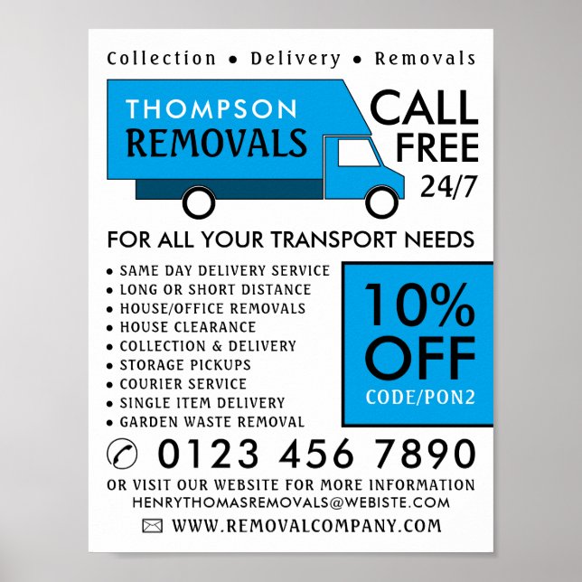 Blue Removal Van, Removal Company Advertising Poster (Front)
