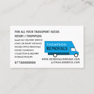 Blue Removal Van, Removal Company Business Card