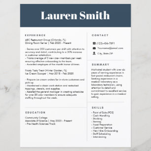 Blue Resume One-Page Resume Entry-Level Resume