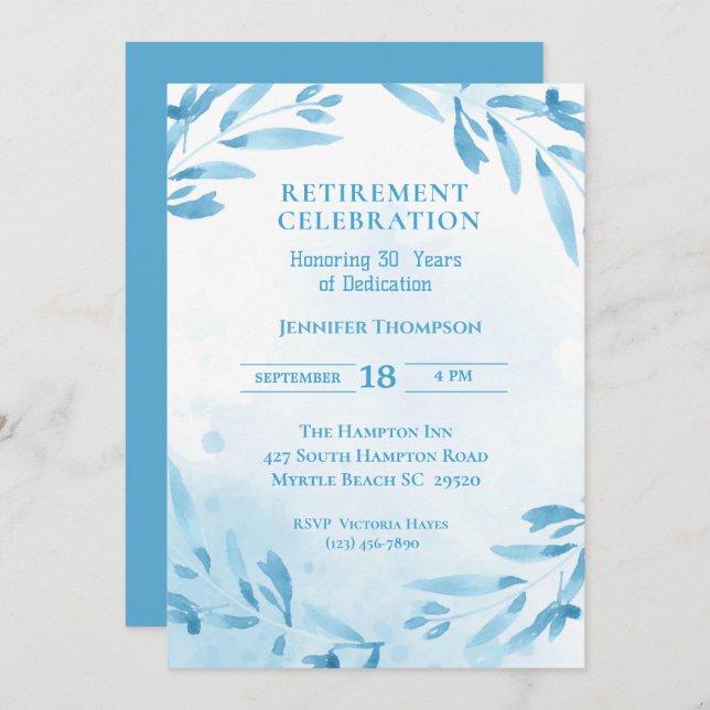 Blue Retirement Party Celebration   Invitation (Front/Back)