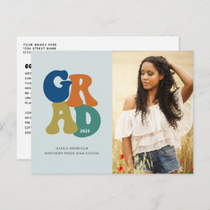 Blue Retro '70s Grad 2022 Groovy Graduation Postcard