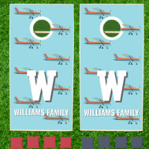 Blue Retro Aviation Pilot Family Monogram Aeroplan