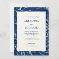 Blue Retro Bandanna Paisley Wedding Invitation